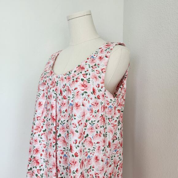 Vintage 80s Stitched by Fay Pink Floral Sleeveless Cotton Dress Pull On L - Picture 3 of 10